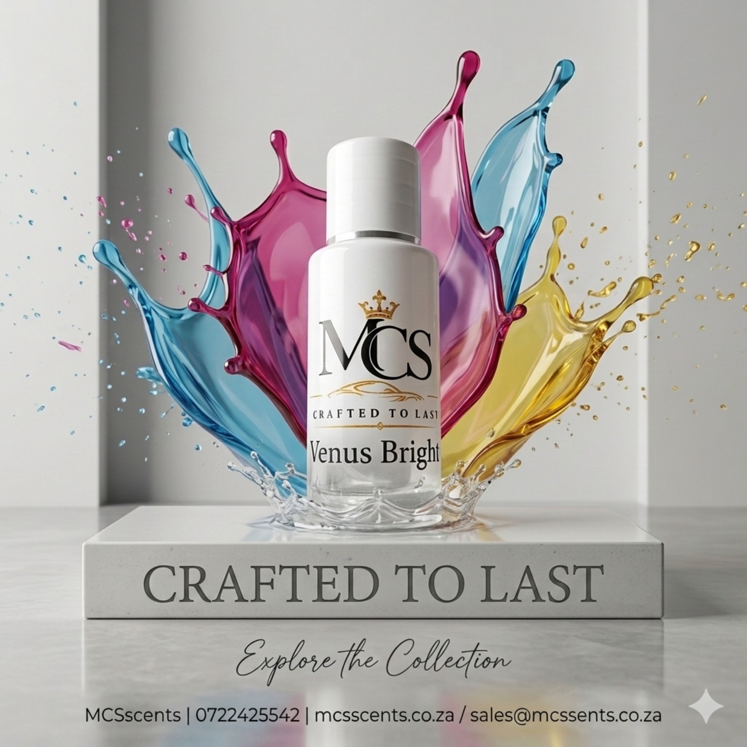 MCS Venus Bright luxury scented product with colourful fragrance splash